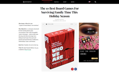 Refinery29 names 'Who We Are' one of the 10 Best Board Games for this Holiday season!